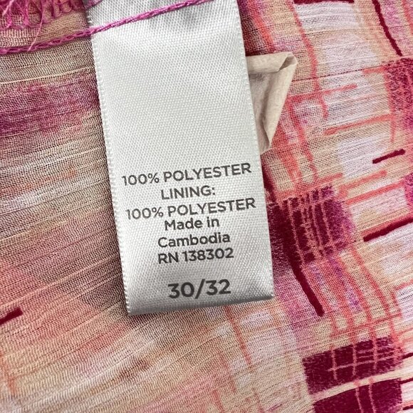 Avenue Womens Pink & Peach Abstract Printed Blouse 30/32 Button-Up Pocket Detail - Picture 13 of 15